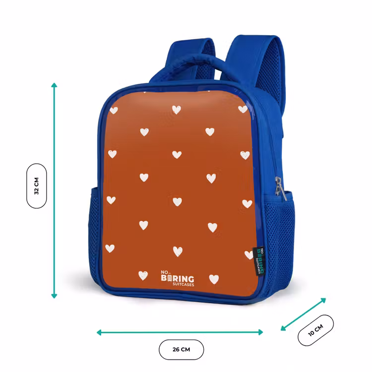 Wit hartjespatroon op oranje bruine achtergrond Kinderrugzak - Blauw middel -productfoto_formaten