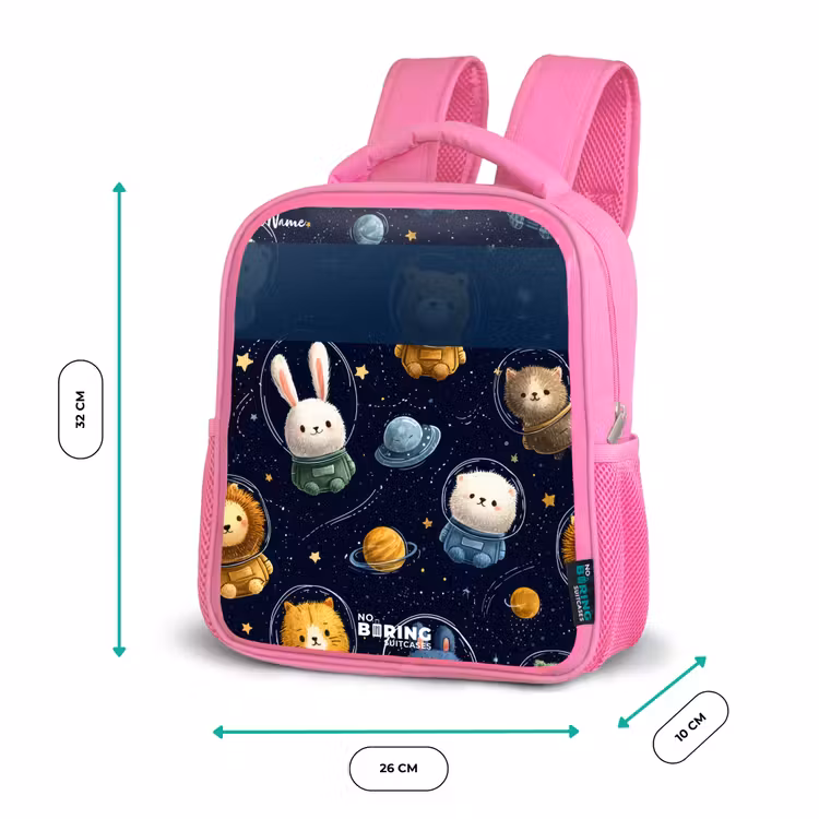 Dieren - Astronaut - Planeten - Sterren Kinderrugzak - Roze middel -productfoto_formaten