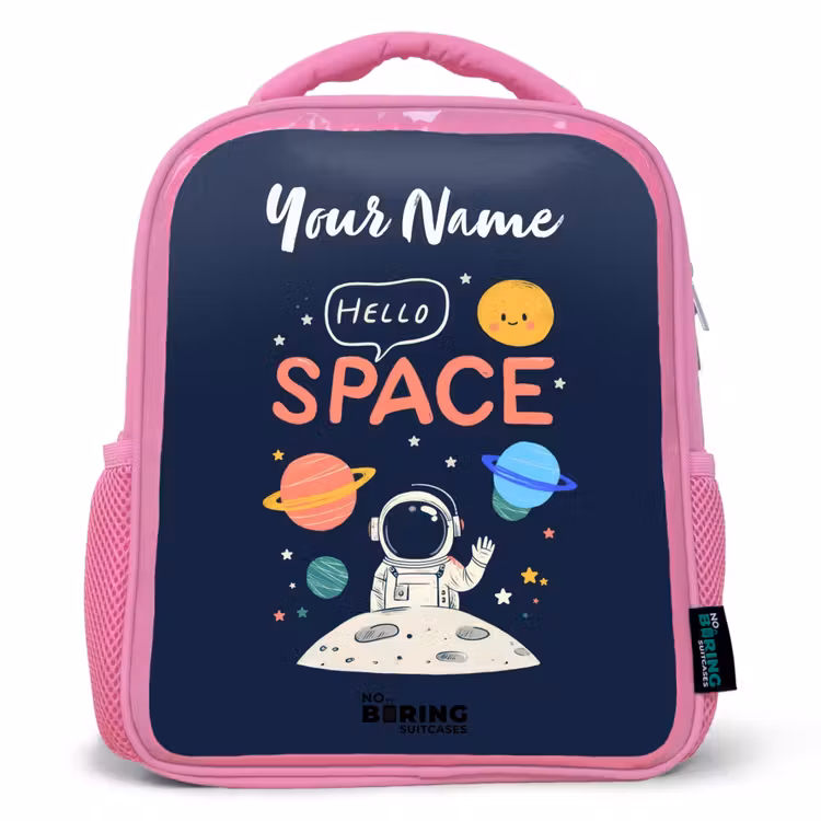 Astronaut - Quote - Planeten - Sterren Kinderrugzak - Roze middel -3d