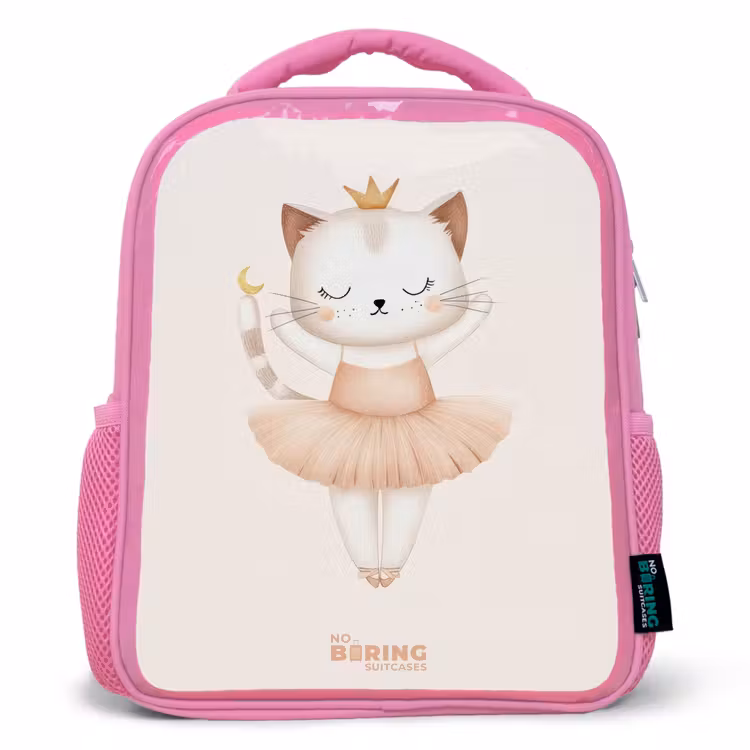 Ballerina kitten in beige kleuren Kinderrugzak - Roze middel -3d