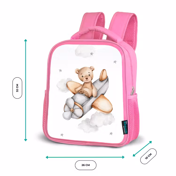 Beer - Vliegtuig - Sterren - Kinderen Kinderrugzak - Roze middel -productfoto_formaten