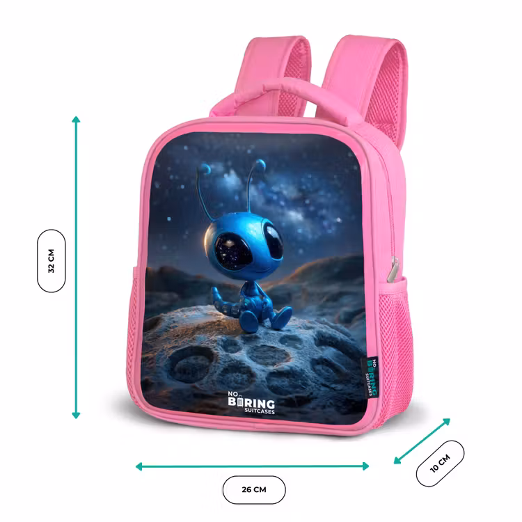 Blauw buitenaards wezentje onder sterrenhemel Kinderrugzak - Roze middel -productfoto_formaten