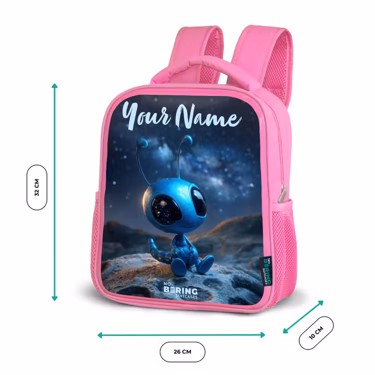 Blauw buitenaards wezentje onder sterrenhemel Kinderrugzak - Roze middel -productfoto_formaten