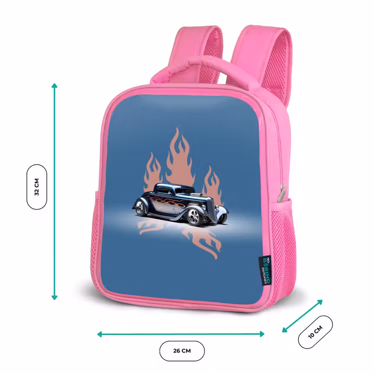 Blauwe auto met roze vlammen Kinderrugzak - Roze middel -productfoto_formaten