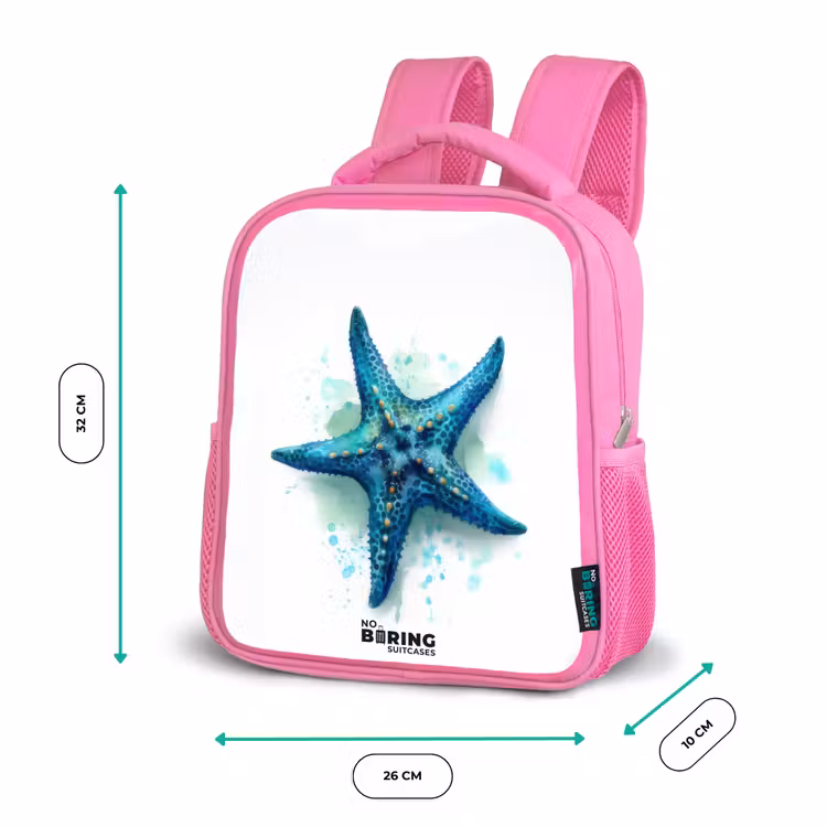 Blauwe Zeester op Witte Achtergrond Kinderrugzak - Roze middel -productfoto_formaten