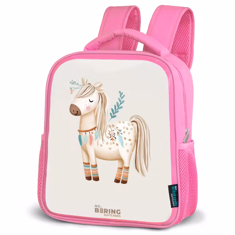 Bohemian paard in beige tinten Kinderrugzak - Roze middel -schuin