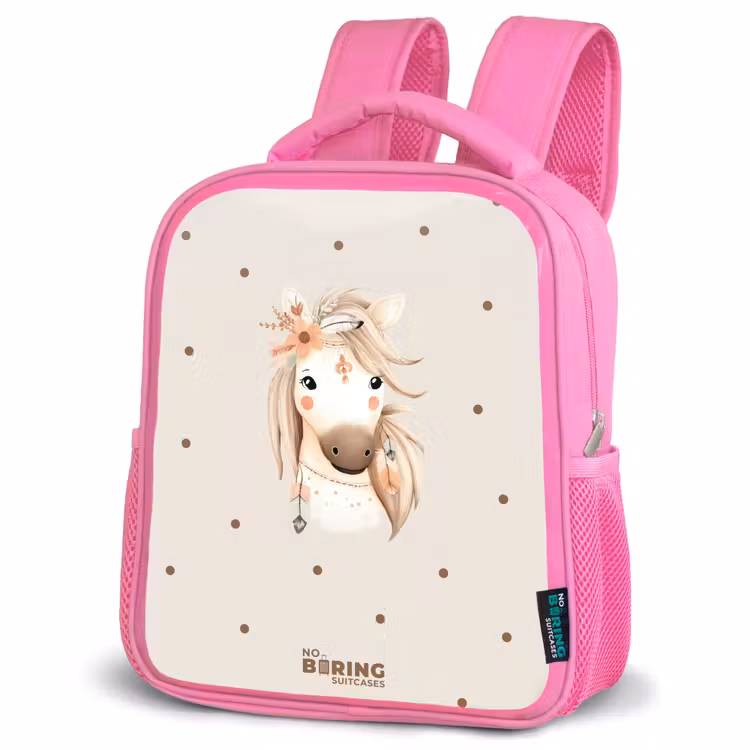 Bohemian paard in pastel kleuren Kinderrugzak - Roze middel -schuin