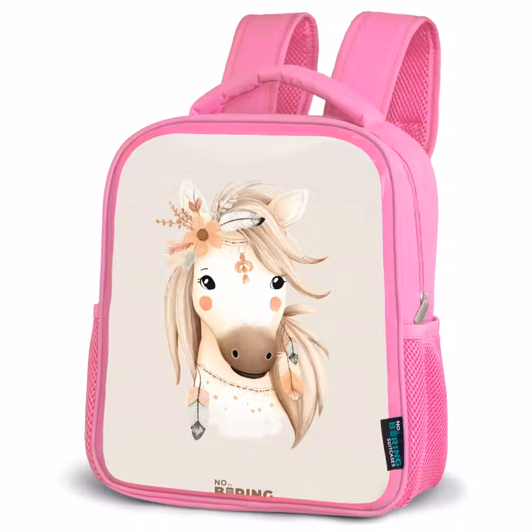 Bohemian paard in pastel kleuren Kinderrugzak - Roze middel -schuin