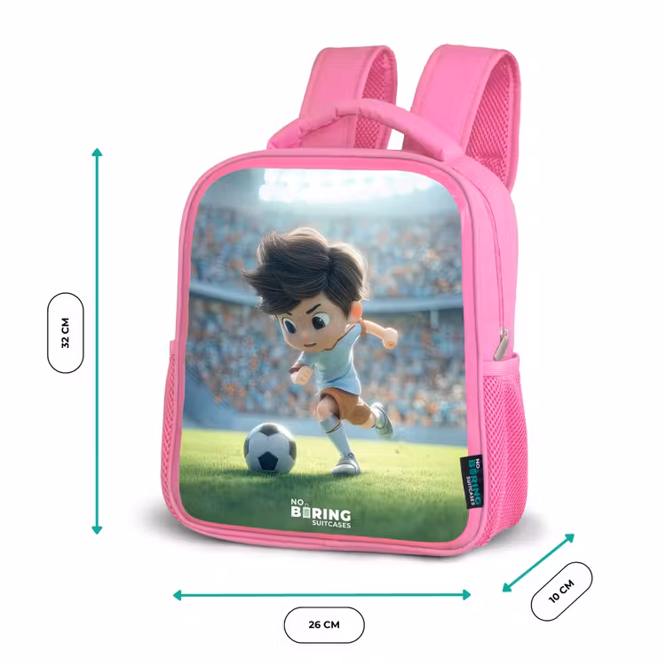 Jongen - Voetbal - Stadion - Zonlicht Kinderrugzak - Roze middel -productfoto_formaten