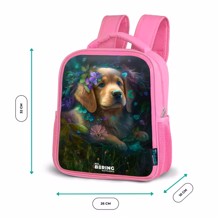 Bruine hond tussen de bloemen Kinderrugzak - Roze middel -productfoto_formaten