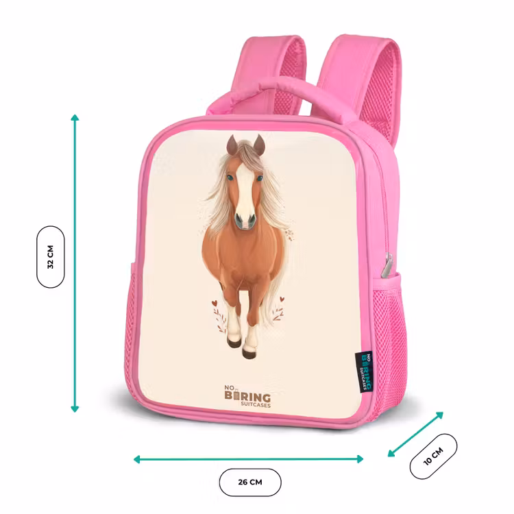 Bruin paard in gallop Kinderrugzak - Roze middel -productfoto_formaten