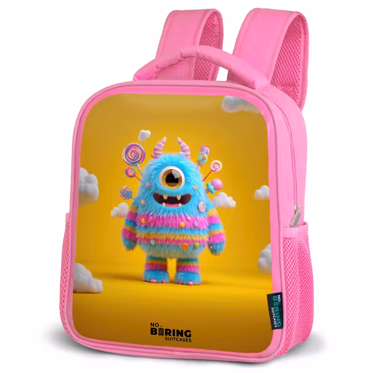 Snoep - Monster - Regenboog Kinderrugzak - Roze middel -schuin