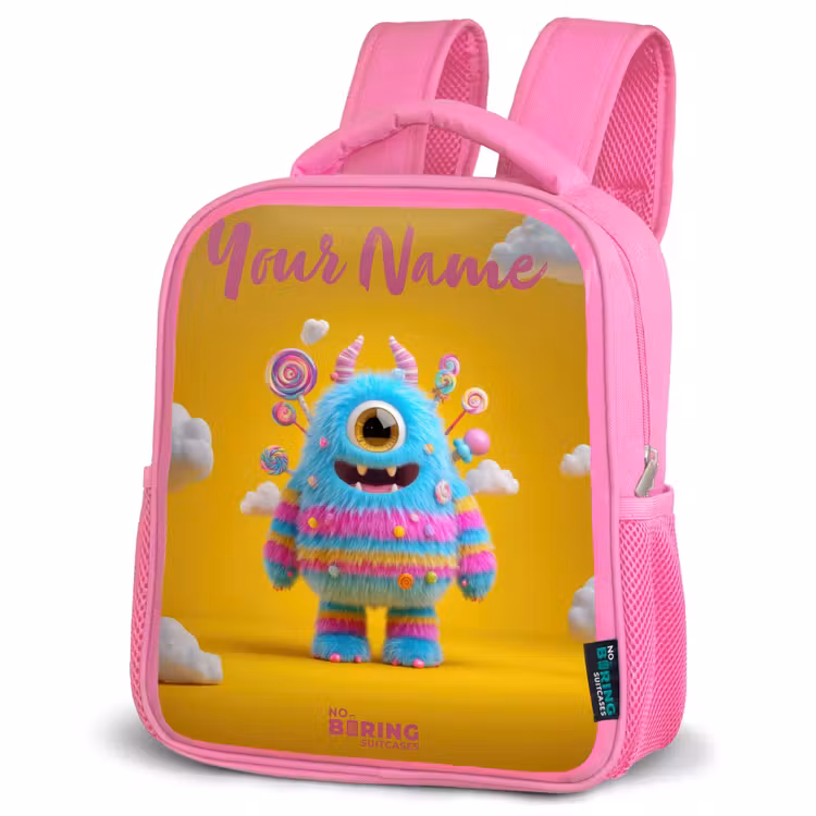 Snoep - Monster - Regenboog Kinderrugzak - Roze middel -schuin