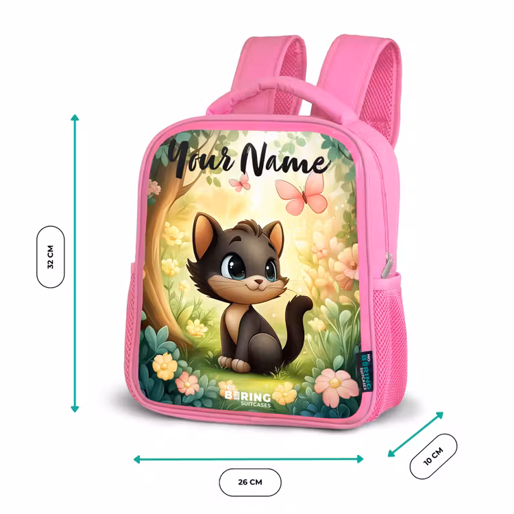 Kat - Vlinder - Bloemen Kinderrugzak - Roze middel -productfoto_formaten