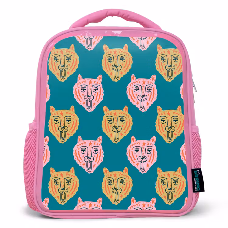 Kattengezichten - Sterren - Turquoise Kinderrugzak - Roze middel 863 -3d
