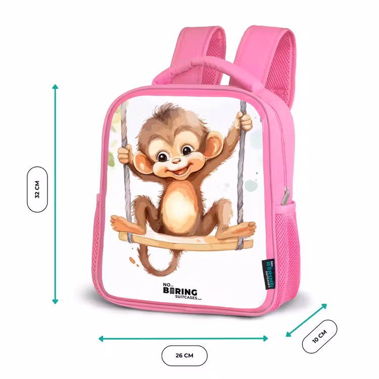 Vrolijk aapje op een schommel illustratie Kinderrugzak - Roze middel -productfoto_formaten