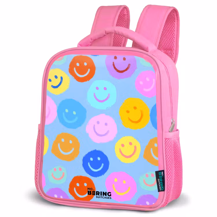 Vrolijk patroon van smileys Kinderrugzak - Roze middel -schuin