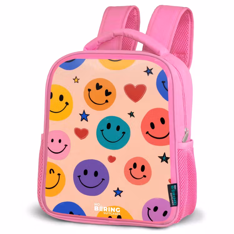 Vrolijk Smiley-patroon Kinderrugzak - Roze middel -schuin