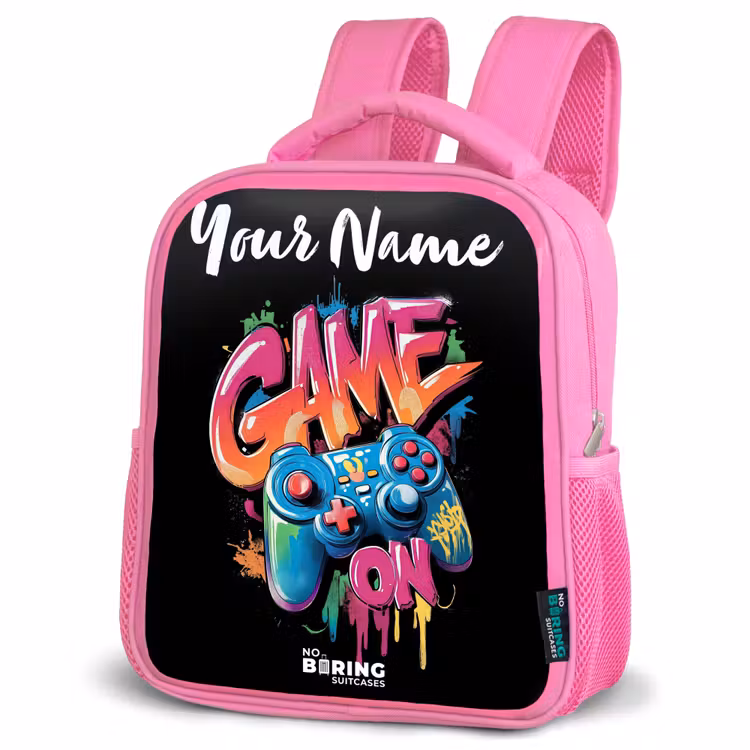 Controller - Game - Graffiti - Tekst Kinderrugzak - Roze middel -schuin