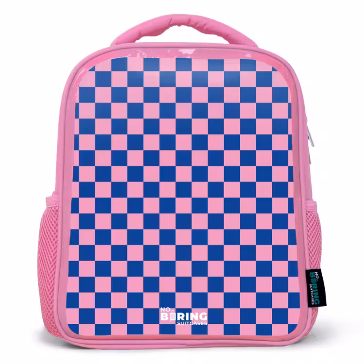 Blokjes - Blauw - Roze Kinderrugzak - Roze middel -3d