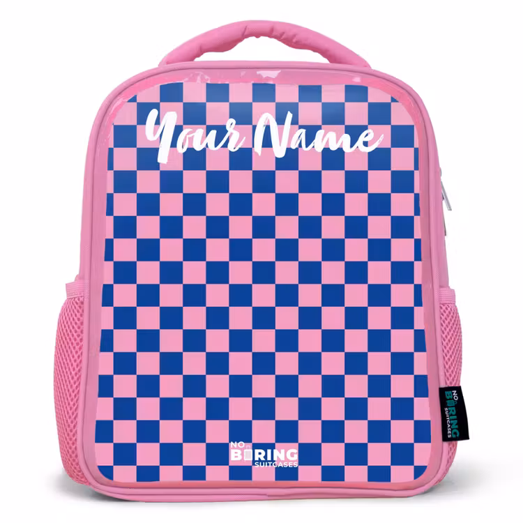 Blokjes - Blauw - Roze Kinderrugzak - Roze middel -3d