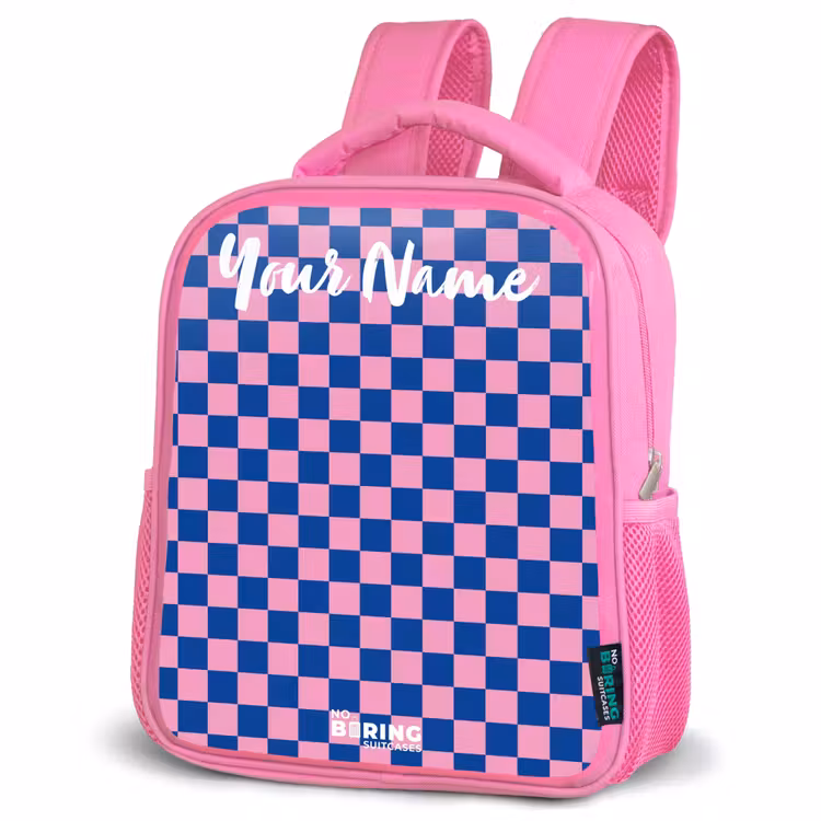 Blokjes - Blauw - Roze Kinderrugzak - Roze middel -schuin