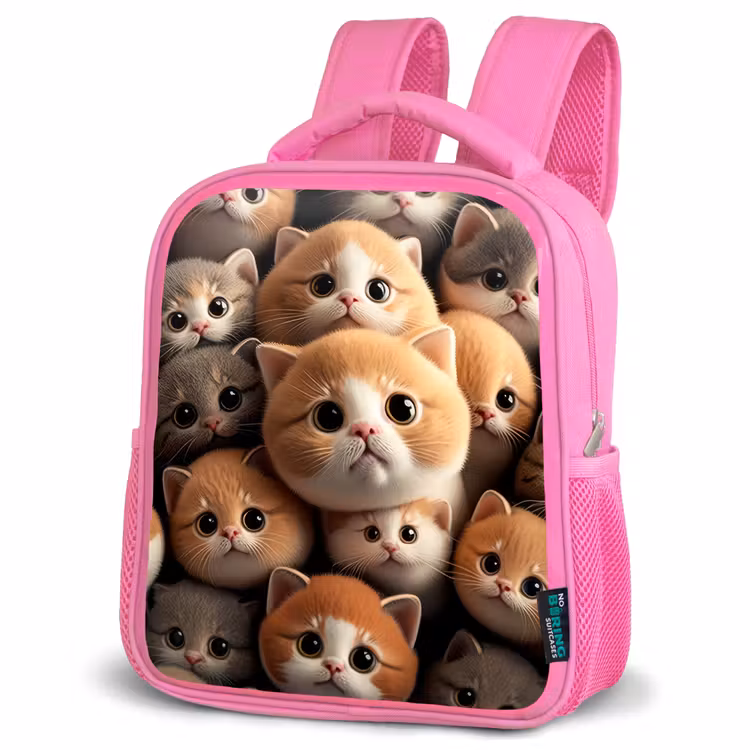 Knuffelkatjes Kinderrugzak - Roze middel -schuin