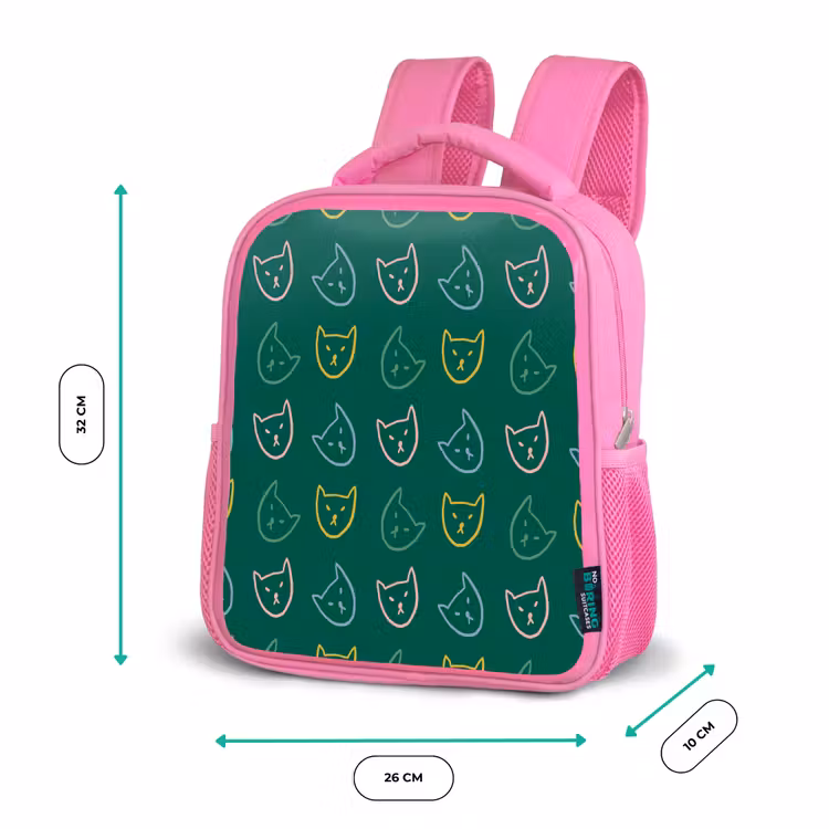 Donkergroen - Gezichten - Katten - Kleuren Kinderrugzak - Roze middel 863 -productfoto_formaten