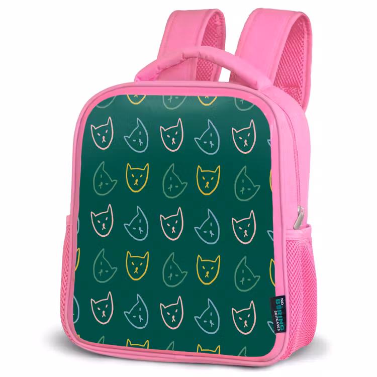 Donkergroen - Gezichten - Katten - Kleuren Kinderrugzak - Roze middel 863 -schuin