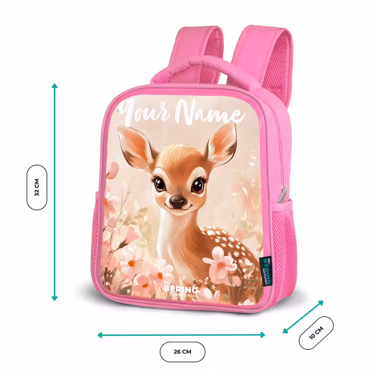 Hertje - Bloemen - Stippen - Roze Kinderrugzak - Roze middel -productfoto_formaten