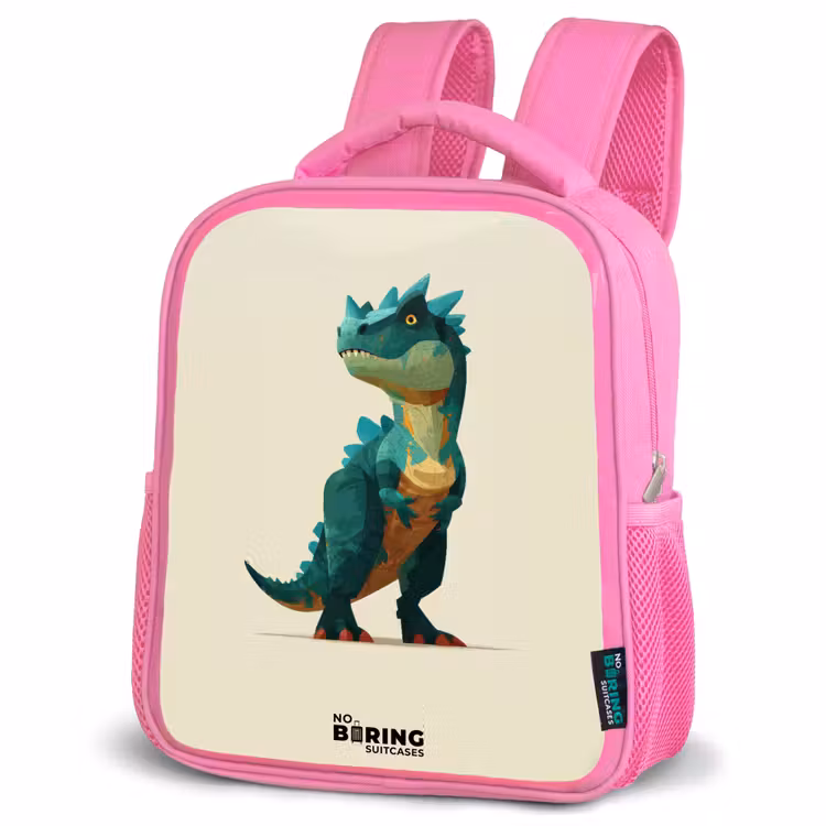 Dino - Dier - Groen Kinderrugzak - Roze middel -schuin