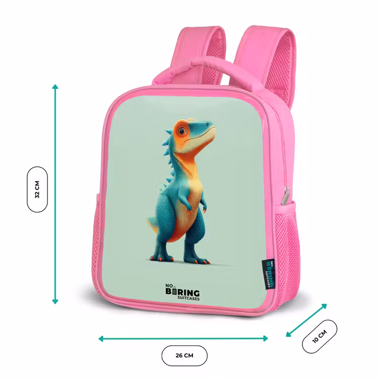 Dino - Dier - Groen - Oranje Kinderrugzak - Roze middel -productfoto_formaten