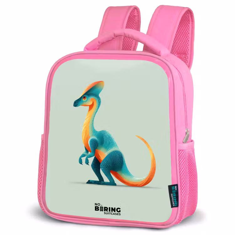 Dino - Blauw - Dier Kinderrugzak - Roze middel -schuin