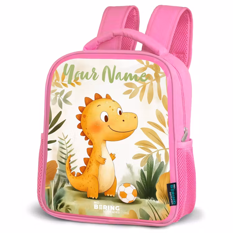 Dino - Voetbal - Oranje Kinderrugzak - Roze middel -schuin