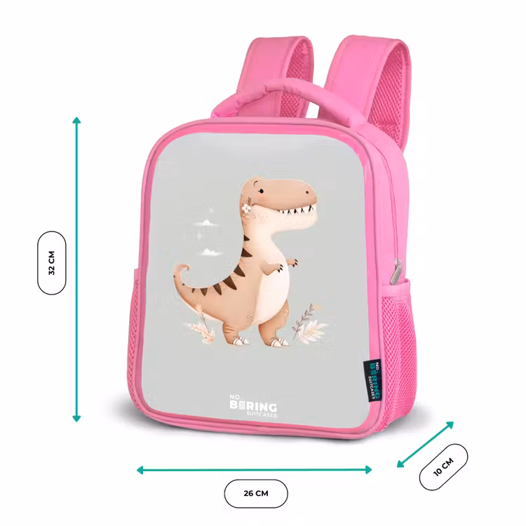 Dino in beige en grijze kleuren Kinderrugzak - Roze middel -productfoto_formaten