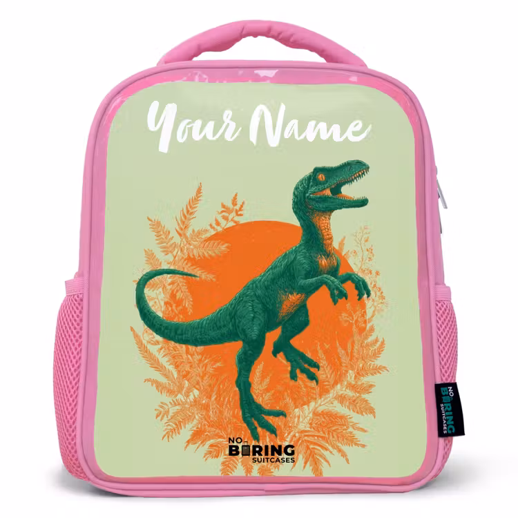 Dino - Natuur - Groen Kinderrugzak - Roze middel -3d