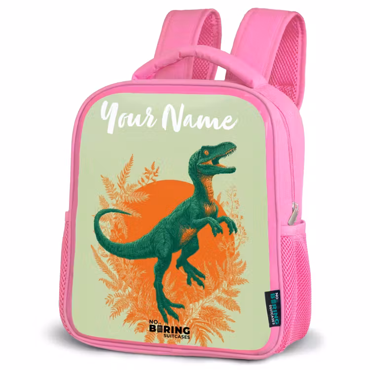 Dino - Natuur - Groen Kinderrugzak - Roze middel -schuin