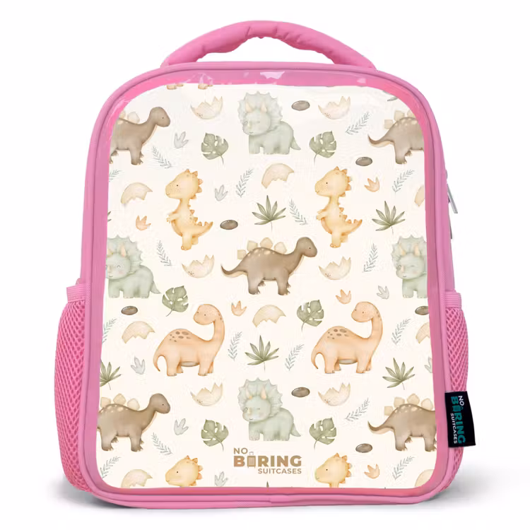 Dino patroon in pastelkleuren Kinderrugzak - Roze middel -3d
