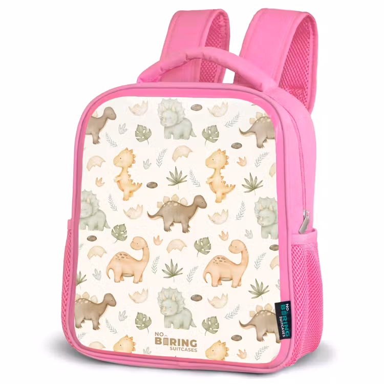 Dino patroon in pastelkleuren Kinderrugzak - Roze middel -schuin