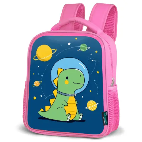 Dino - Ruimte - Planeten Kinderrugzak - Roze middel -schuin