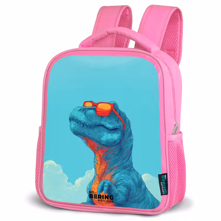 Dino - Zonnebril - Blauw Kinderrugzak - Roze middel -schuin