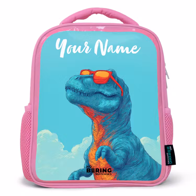 Dino - Zonnebril - Blauw Kinderrugzak - Roze middel -3d