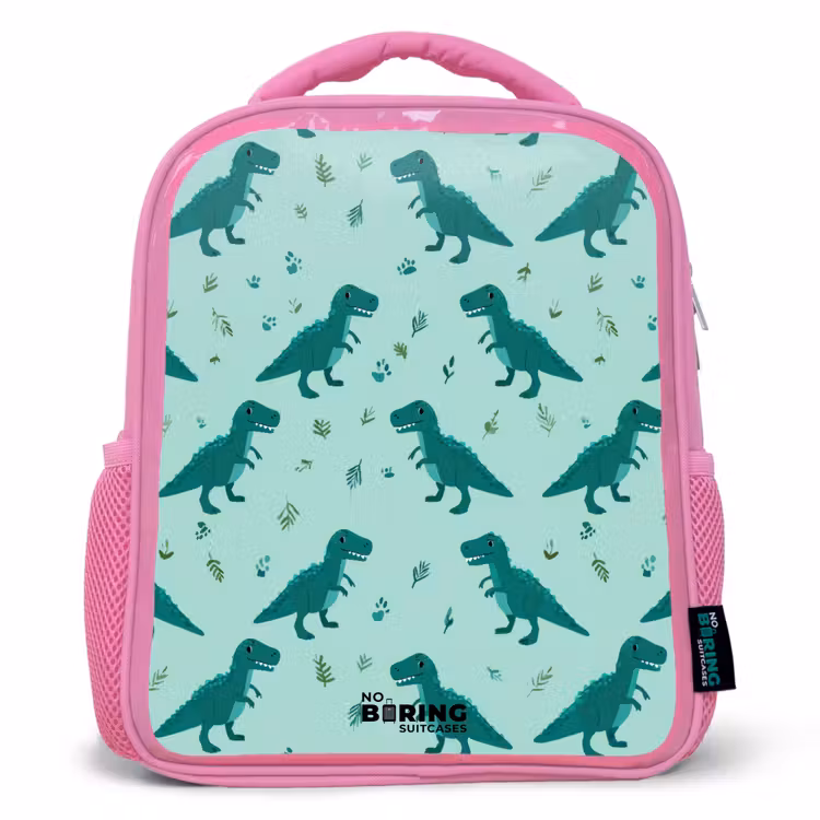 Dinos - Patroon - Groen Kinderrugzak - Roze middel -3d
