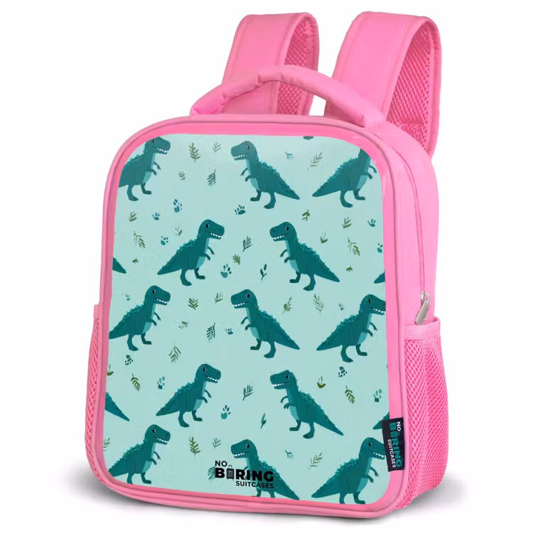 Dinos - Patroon - Groen Kinderrugzak - Roze middel -schuin