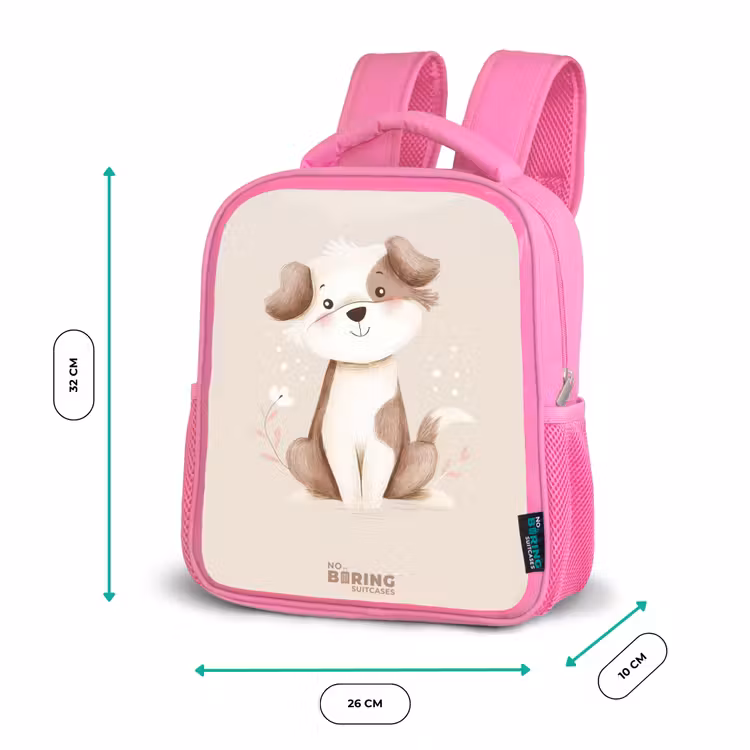Hond in de kleuren bruin en beige Kinderrugzak - Roze middel -productfoto_formaten