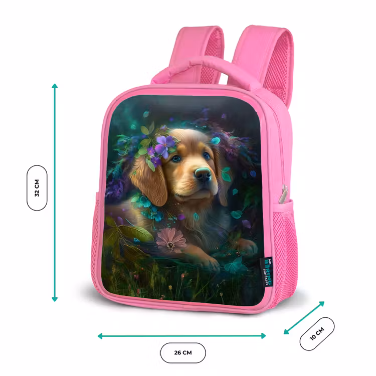 Hond - Puppy - Bloemen - Natuur - Golden retriever Kinderrugzak - Roze middel -productfoto_formaten