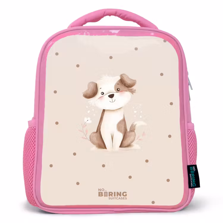 Honden pup omringd door bruine stippen Kinderrugzak - Roze middel -3d