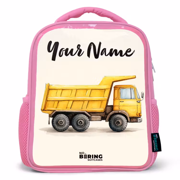 Kiepwagen - Getekend - Geel Kinderrugzak - Roze middel -3d