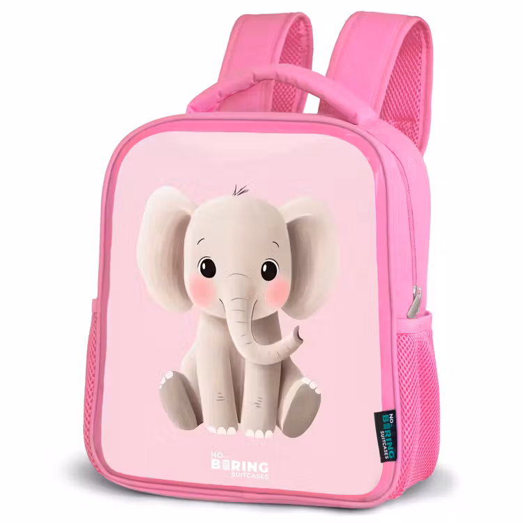 Olifant - Baby - Blosjes - Illustratie Kinderrugzak - Roze middel -schuin