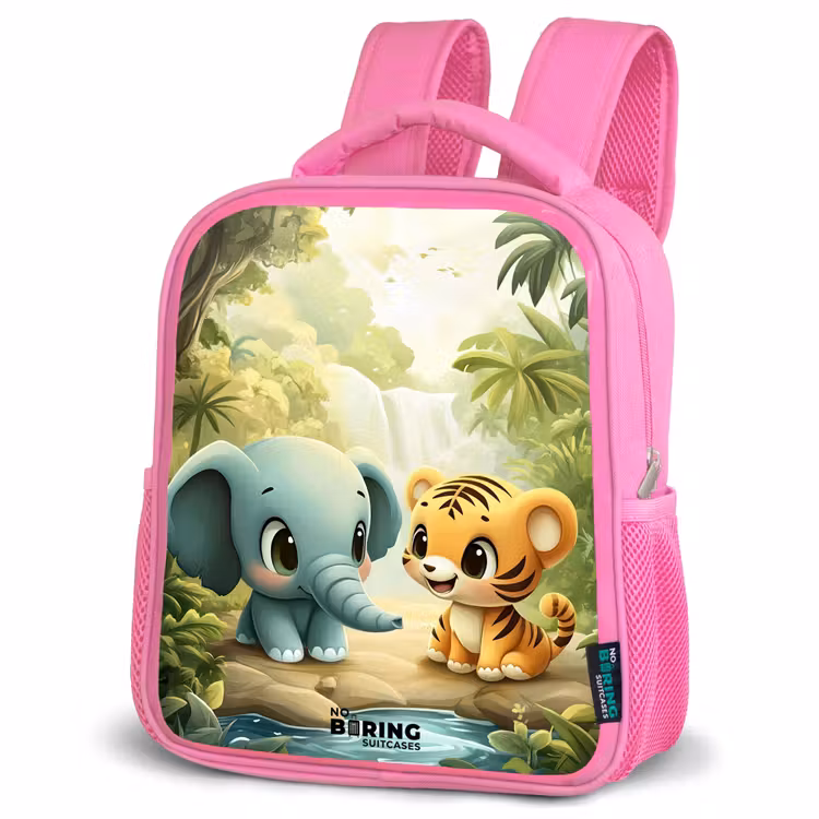 Olifant - Tijger - Bos - Jungle Kinderrugzak - Roze middel -schuin